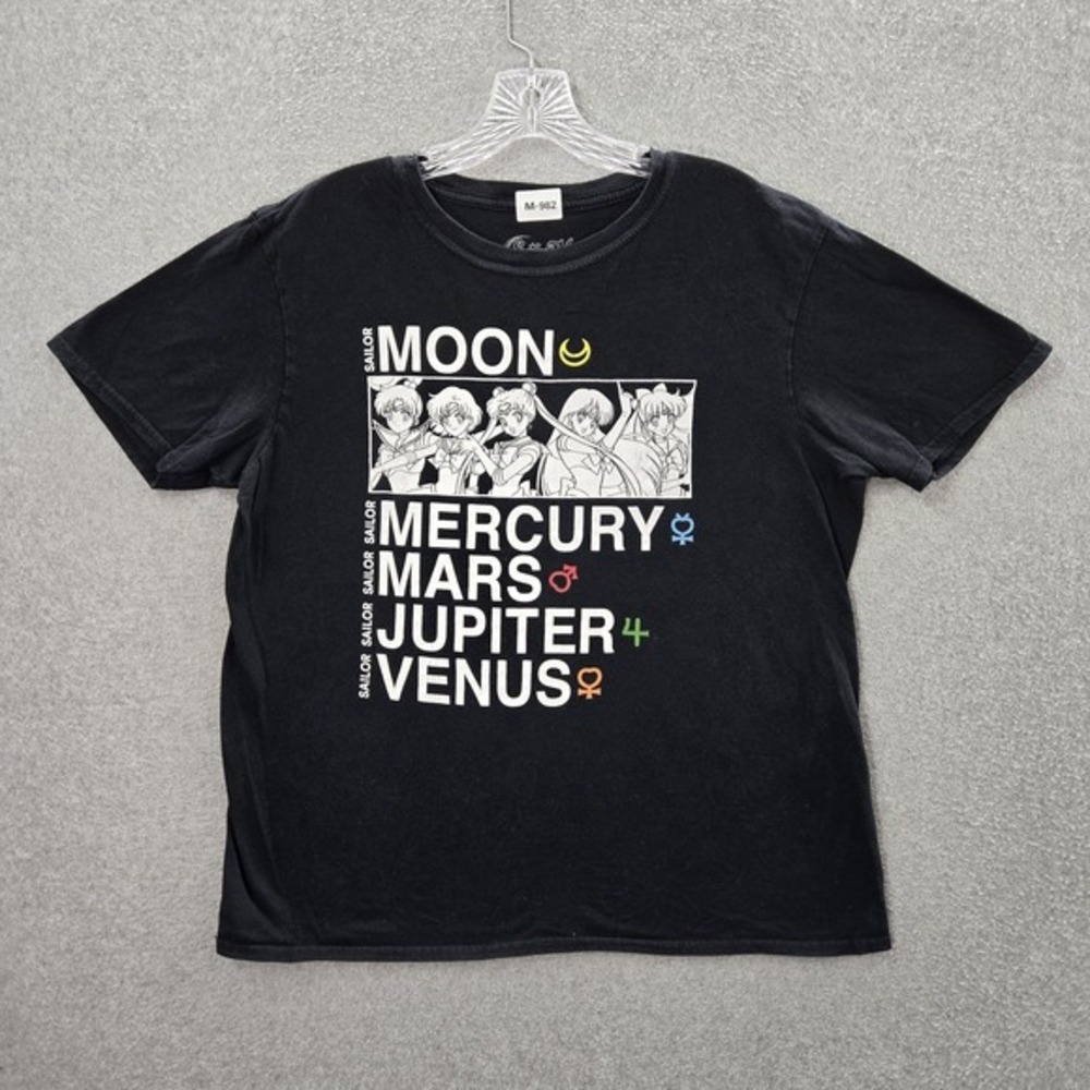 Sailor Moon Men Shirt L Black Graphic Print Anime Logo‎ Short Sleeve Cotton